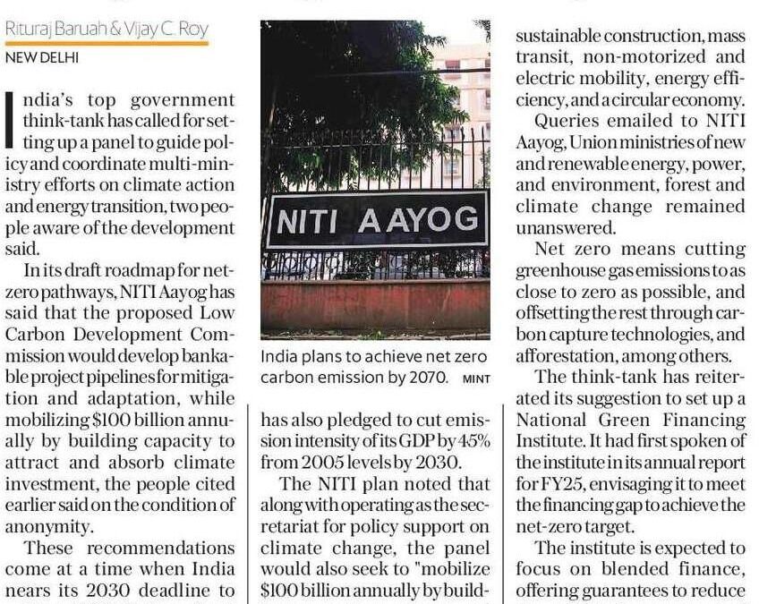 NITI Aayog proposes new panel to supercharge India’s net-zero push
