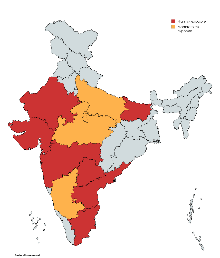 Climate risk exposure for states with high real estate concentration; Author’s analysis